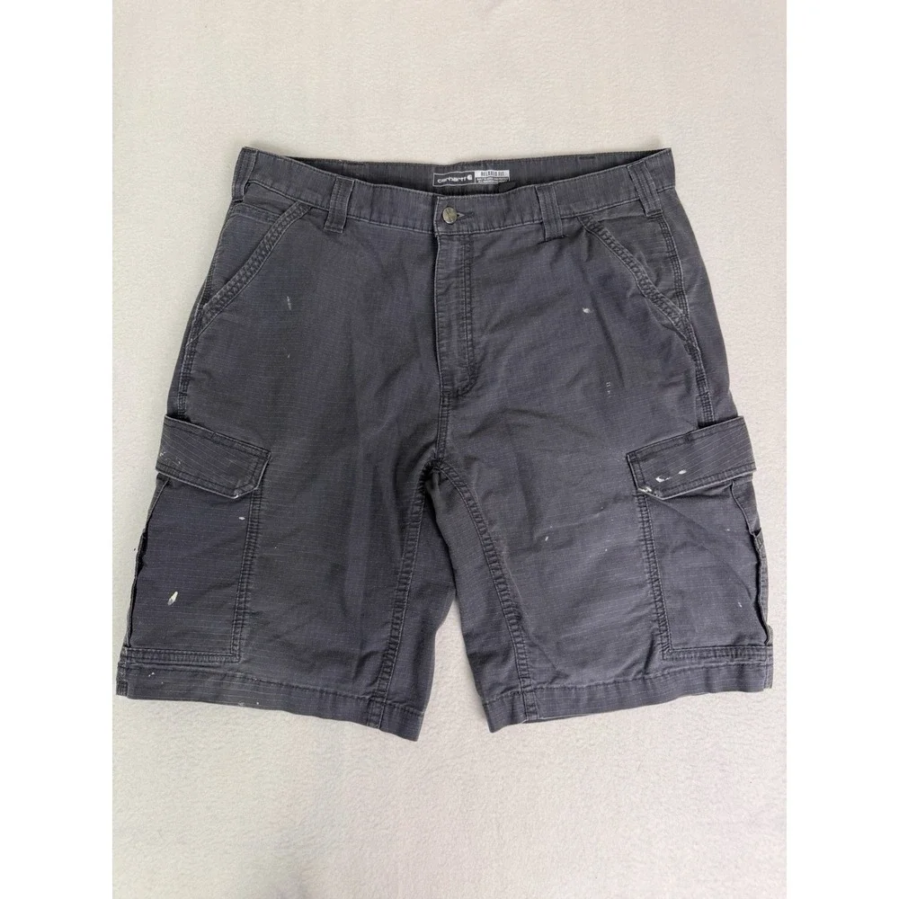 Carhartt Mens 38 Relaxed Fit Ripstop Cargo Shorts Grey Workwear Distressed‎